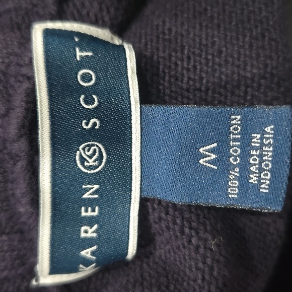 Karen Scott Quarter Zip Mock Neck Navy Blue Sweater, M, 100% Cotton - Picture 3 of 4